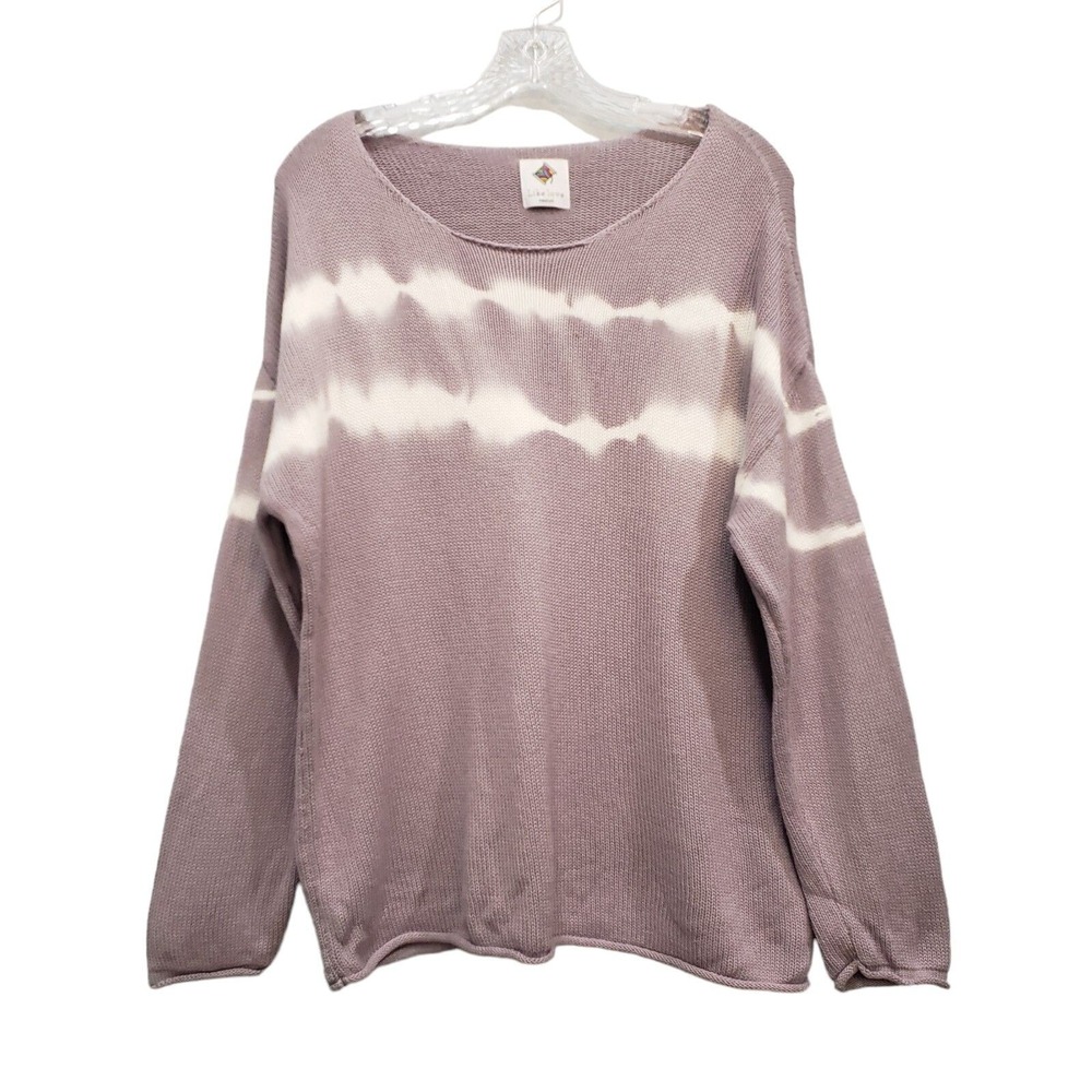 Like Love Pullover Sweater TieDye Stripe Roll Hem Cotton Beachy Boho Purple Sz M